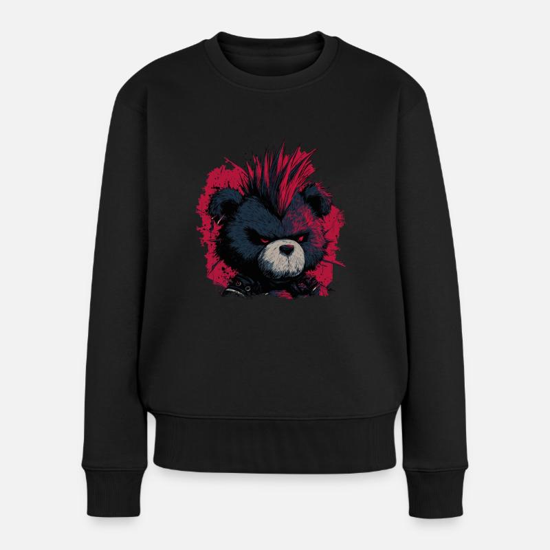 Niedlicher Punk Teddybär - Frauen Premium Bio Pullover - Schwarz