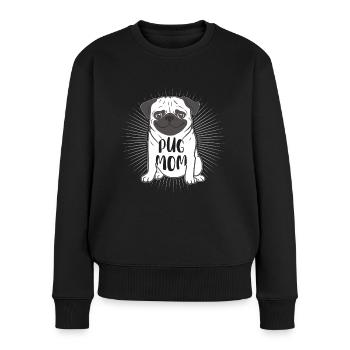 PUG MOM MOPS MAMA - Frauen Premium Bio Pullover - Schwarz - Vorne - Julia (174cm)