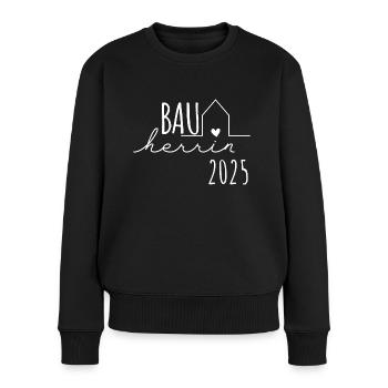 Bauherren Partnerlook Hausbau – Bauherrin 2025 - Frauen Premium Bio Pullover - Schwarz - Vorne - Julia (174cm)