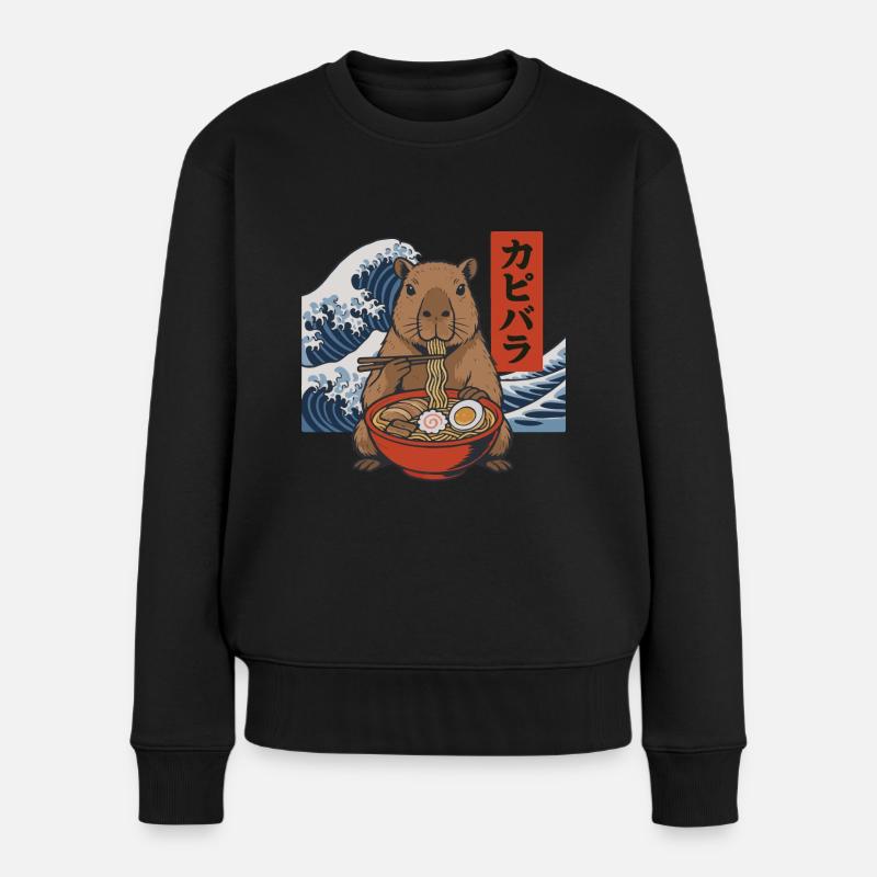 Capybara Ramen Schüssel Essstäbchen Japanische Welle - Frauen Premium Bio Pullover - Schwarz