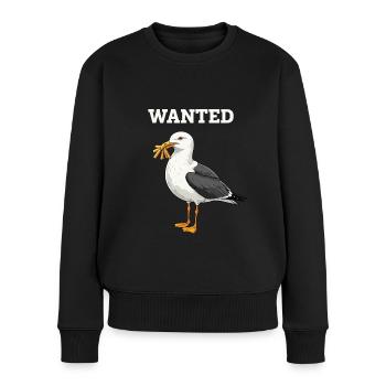 Gesuchte Möwe Mit Pommes Und Beanie Illustration - Frauen Premium Bio Pullover - Schwarz - Vorne - Julia (174cm)