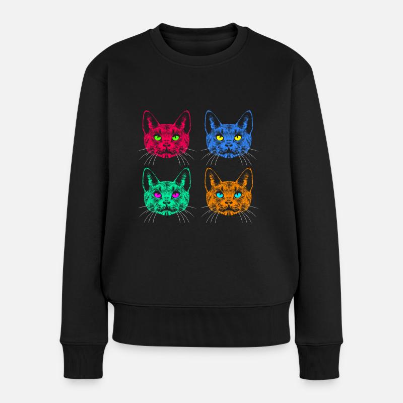 Vier Farben Katzen / Cats like Warhol - Frauen Premium Bio Pullover - Schwarz