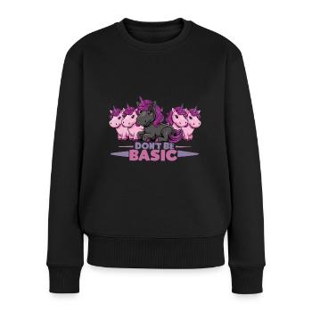 Don´t be basic! Sei anders! Schwarzes Einhorn - Frauen Premium Bio Pullover - Schwarz - Vorne - Julia (174cm)