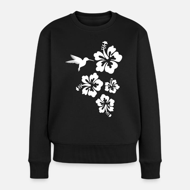 Kolibri Hibiskus Blüten Blumen Hawaii Sommer Blüte - Frauen Premium Bio Pullover - Schwarz