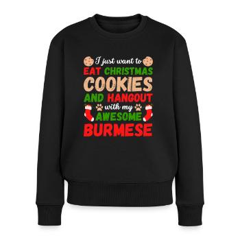 Christmas Burma Cat Cookies - Women's Premium Organic Jumper - black - Front - Julia (174cm)