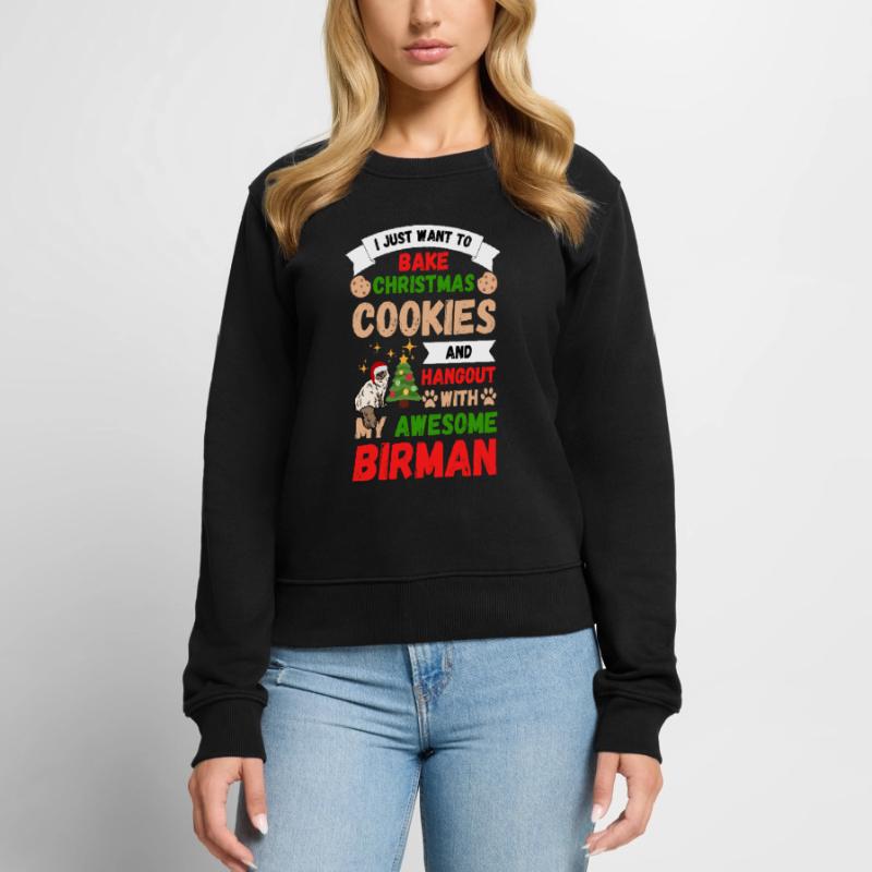 Chat birman de Noël cuisson de biscuits avec chat Pull Premium bio Femme