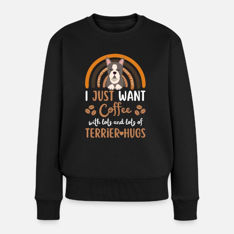 Mignon boston terrier café chien café kawaii - Pull Premium bio Femme - noir