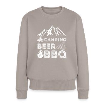 Camping, Bier und BBQ Liebhaber - Frauen Premium Bio Pullover - Taupe - Vorne - Julia (174cm)