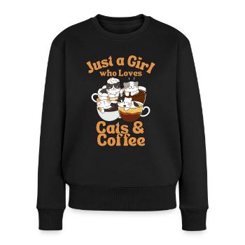 Kaffee Katze kawaii Kaffee und Katzen Liebhaber - Frauen Premium Bio Pullover - Schwarz - Vorne - Julia (174cm)