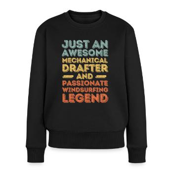 Technischer-Zeichner Windsurfen retro - Frauen Premium Bio Pullover - Schwarz - Vorne - Julia (174cm)