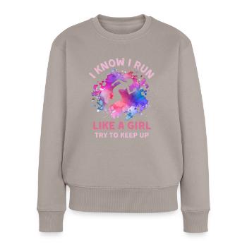 Frauen Running Girl - Frauen Premium Bio Pullover - Taupe - Vorne - Julia (174cm)