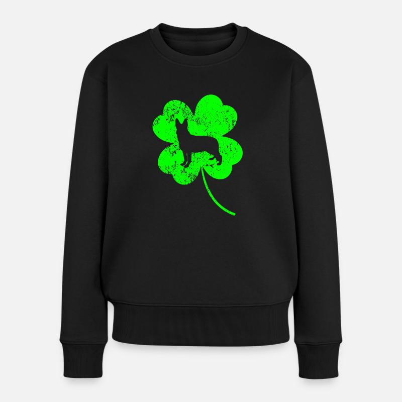 Deutsch-Schäferhund St.Patrick's Day Kleeblatt - Frauen Premium Bio Pullover - Schwarz