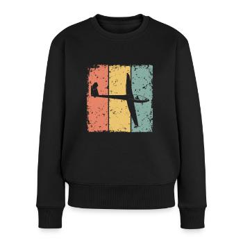 Gleiten im Retro - Frauen Premium Bio Pullover - Schwarz - Vorne - Julia (174cm)