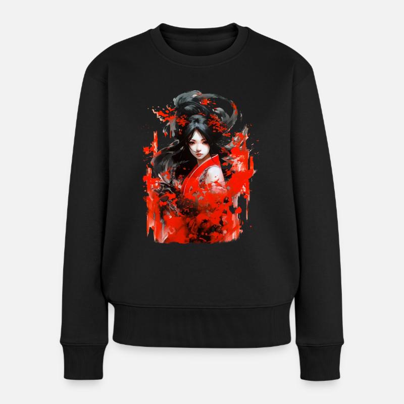 Chinesische Anime-Malerei - Frauen Premium Bio Pullover - Schwarz
