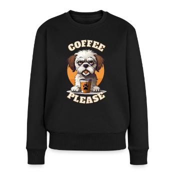 Coffee Please Dog - Frauen Premium Bio Pullover - Schwarz - Vorne - Julia (174cm)