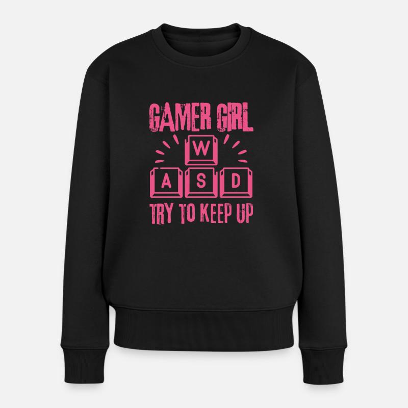 gamer girl try to keep up - Frauen Premium Bio Pullover - Schwarz