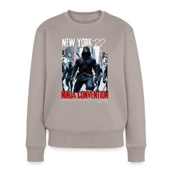 New York 2022 Ninja Convention - RETRO PRINT - Pull Premium bio Femme - taupe - Devant - Julia (174cm)