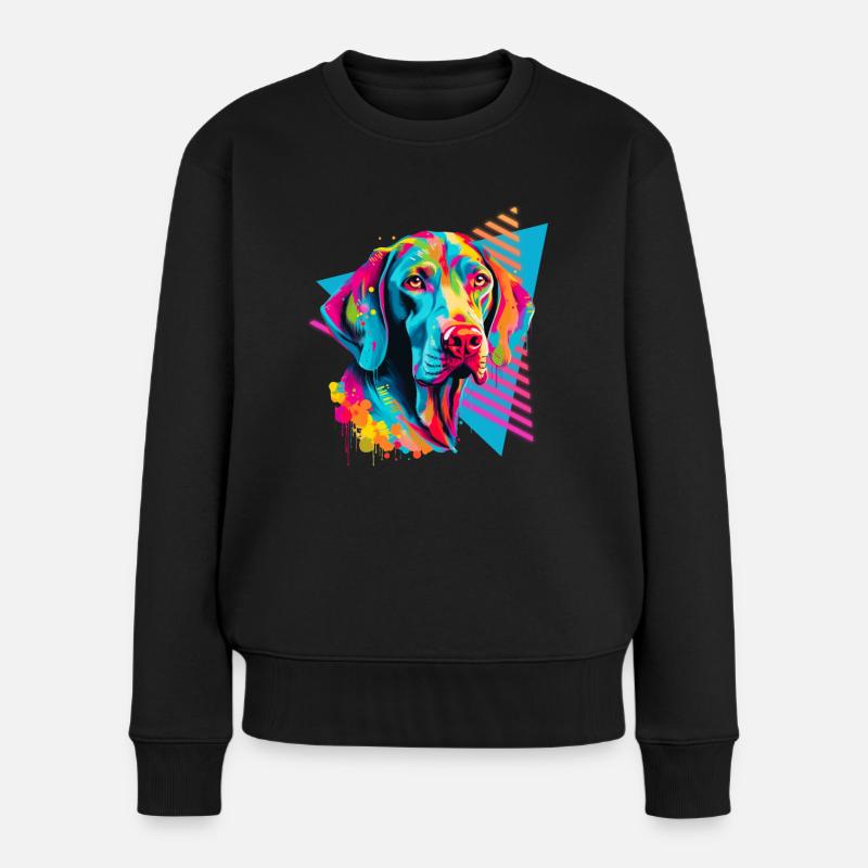 Weimaraner 80er Jahre Stil - Frauen Premium Bio Pullover - Schwarz
