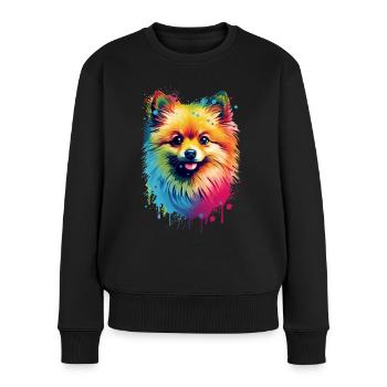 Bunter Zwergspitz Farbspritzer Farbkleckse - Frauen Premium Bio Pullover - Schwarz - Vorne - Julia (174cm)