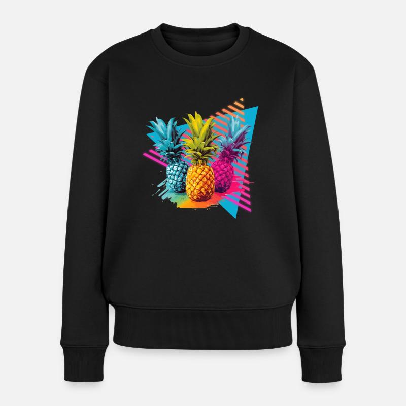 Bunte Ananas Farbklecks Farbspritzer - Frauen Premium Bio Pullover - Schwarz