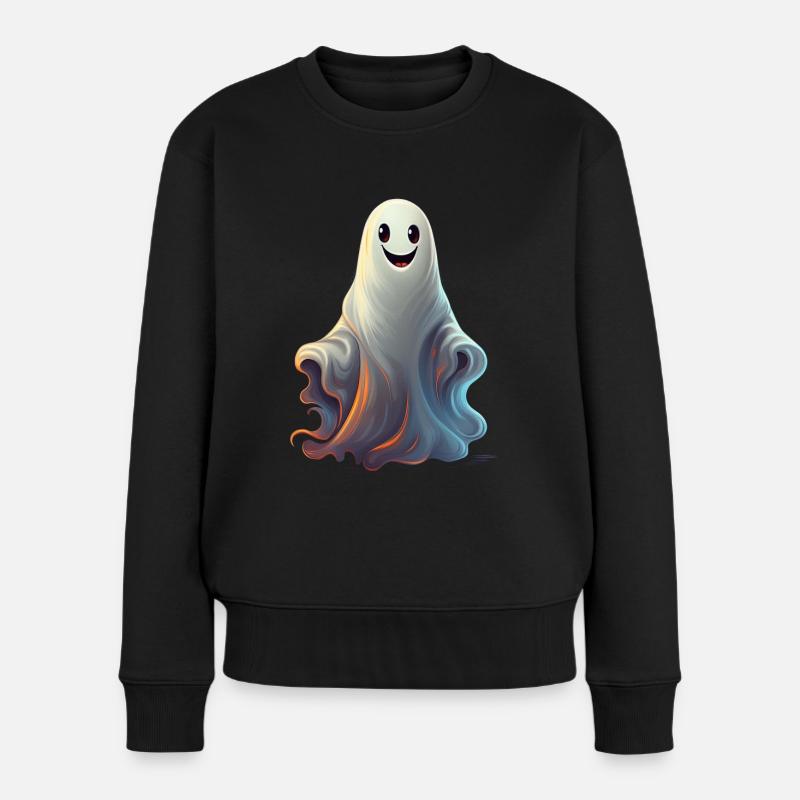 Ein niedliches Gespenst passend zu Halloween - Frauen Premium Bio Pullover - Schwarz
