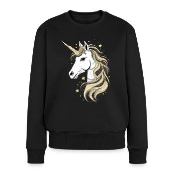 Magisches Einhorn in schwarz, weiß und gold - Frauen Premium Bio Pullover - Schwarz - Vorne - Julia (174cm)