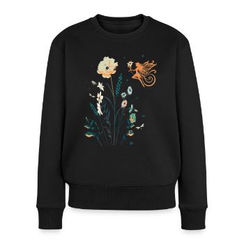 versteckte LOVE i🌸 Blumen Vintage Frühling Sommer - Frauen Premium Bio Pullover - Schwarz - Vorne - Julia (174cm)