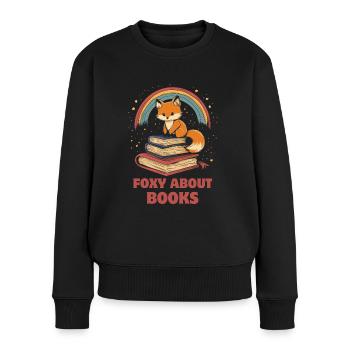 Süßer Fuchs mit Bücher - Frauen Premium Bio Pullover - Schwarz - Vorne - Julia (174cm)
