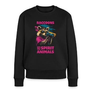 Waschbär mit Sonnenbrille und Kamera - Frauen Premium Bio Pullover - Schwarz - Vorne - Julia (174cm)