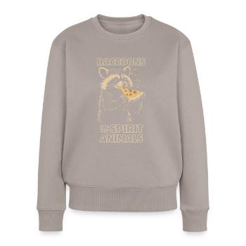 Raton laveur mangeant de la pizza - Pull Premium bio Femme - taupe - Devant - Julia (174cm)