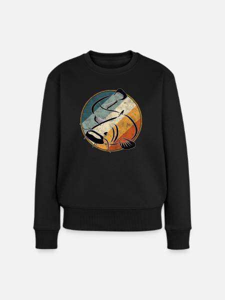 Retro Angeln - Waller Wels - Frauen Premium Bio Pullover - Schwarz