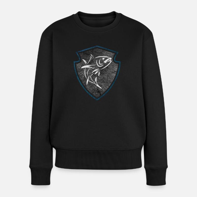 Wappen Thunfisch zum Meeresangeln - Frauen Premium Bio Pullover - Schwarz