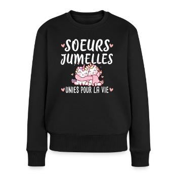 Sœurs Jumelles Licorne Famille Humour Amour - Pull Premium bio Femme - noir - Devant - Julia (174cm)