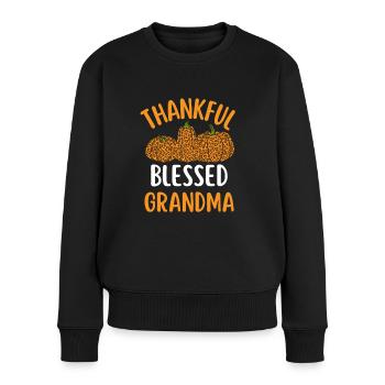 Thankful Grandma Oma Kürbis Leopard Dankbarkeit - Frauen Premium Bio Pullover - Schwarz - Vorne - Julia (174cm)