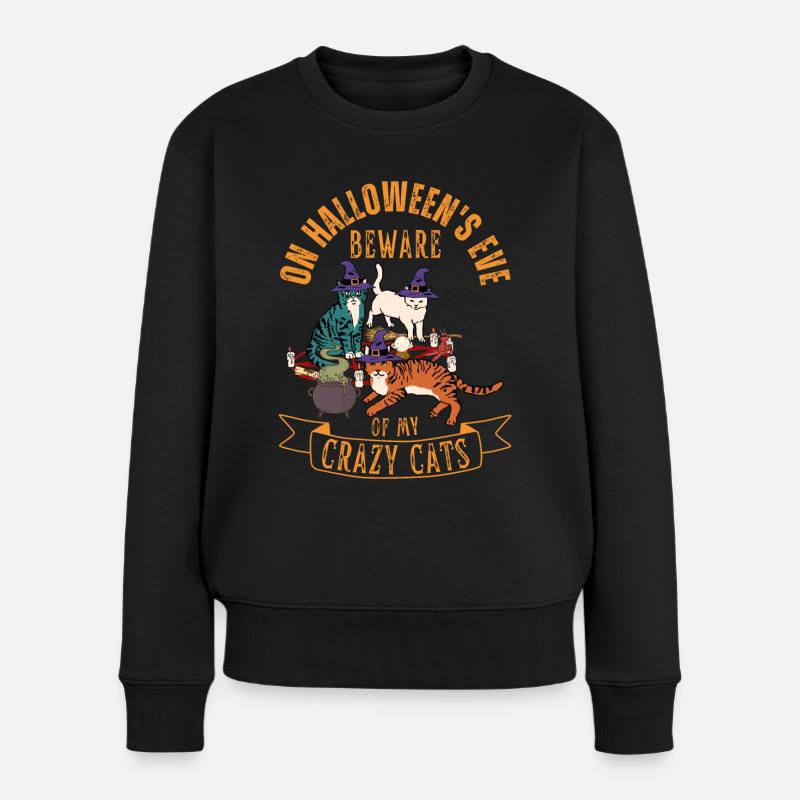 Süße und gruselige Halloween Katzen - Frauen Premium Bio Pullover - Schwarz