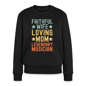 Épouse fidèle Mère aimante Musicien - Pull Premium bio Femme - noir - Devant - Julia (174cm)