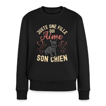 Amant de bouledogue français mignon kawaii - Pull Premium bio Femme - noir - Devant - Julia (174cm)