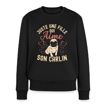 Amant de carlin mignon maman de carlin kawaii - Pull Premium bio Femme - noir - Devant - Julia (174cm)