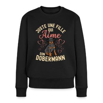 Mignon chien doberman kawaii - Pull Premium bio Femme - noir - Devant - Julia (174cm)