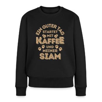 Siam Katze Kaffee Cafe - Frauen Premium Bio Pullover - Schwarz - Vorne - Julia (174cm)