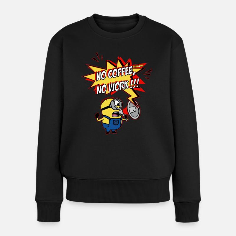 Minions Mit Megaphon No Coffee No Work!!! - Frauen Premium Bio Pullover - Schwarz