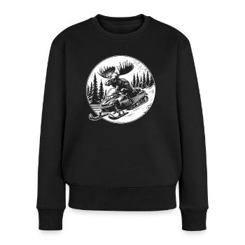 Elch auf dem Schneemobil - Frauen Premium Bio Pullover - Schwarz - Vorne - Julia (174cm)