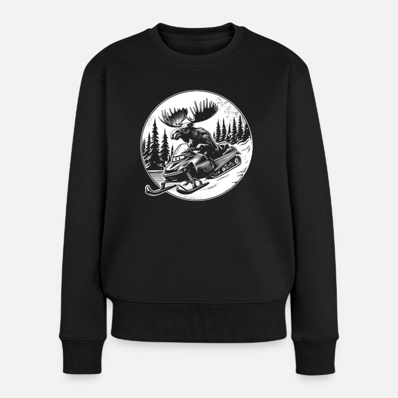 Elch auf dem Schneemobil - Frauen Premium Bio Pullover - Schwarz