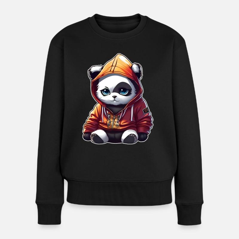 Coole Katze mit Hoodie - Frauen Premium Bio Pullover - Schwarz