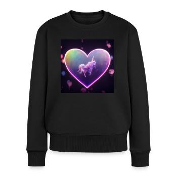 Lila Einhorn im Herz - Frauen Premium Bio Pullover - Schwarz - Vorne - Julia (174cm)