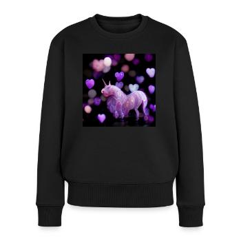 Lila Einhorn mit Herzen - Frauen Premium Bio Pullover - Schwarz - Vorne - Julia (174cm)