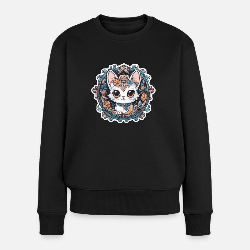 Chat doux aux roses - Pull Premium bio Femme - noir