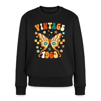 Rétro Groovy 1963 Femme 60 Ans Anniversaire - Pull Premium bio Femme - noir - Devant - Julia (174cm)