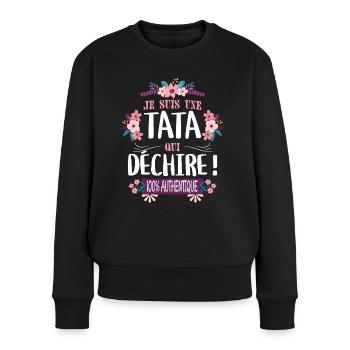 Tata Qui Déchire 100% Authentique Tante Tatie - Pull Premium bio Femme - noir - Devant - Julia (174cm)