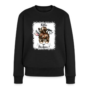 Chignon Fille Qui Déchire Super Fille - Pull Premium bio Femme - noir - Devant - Julia (174cm)